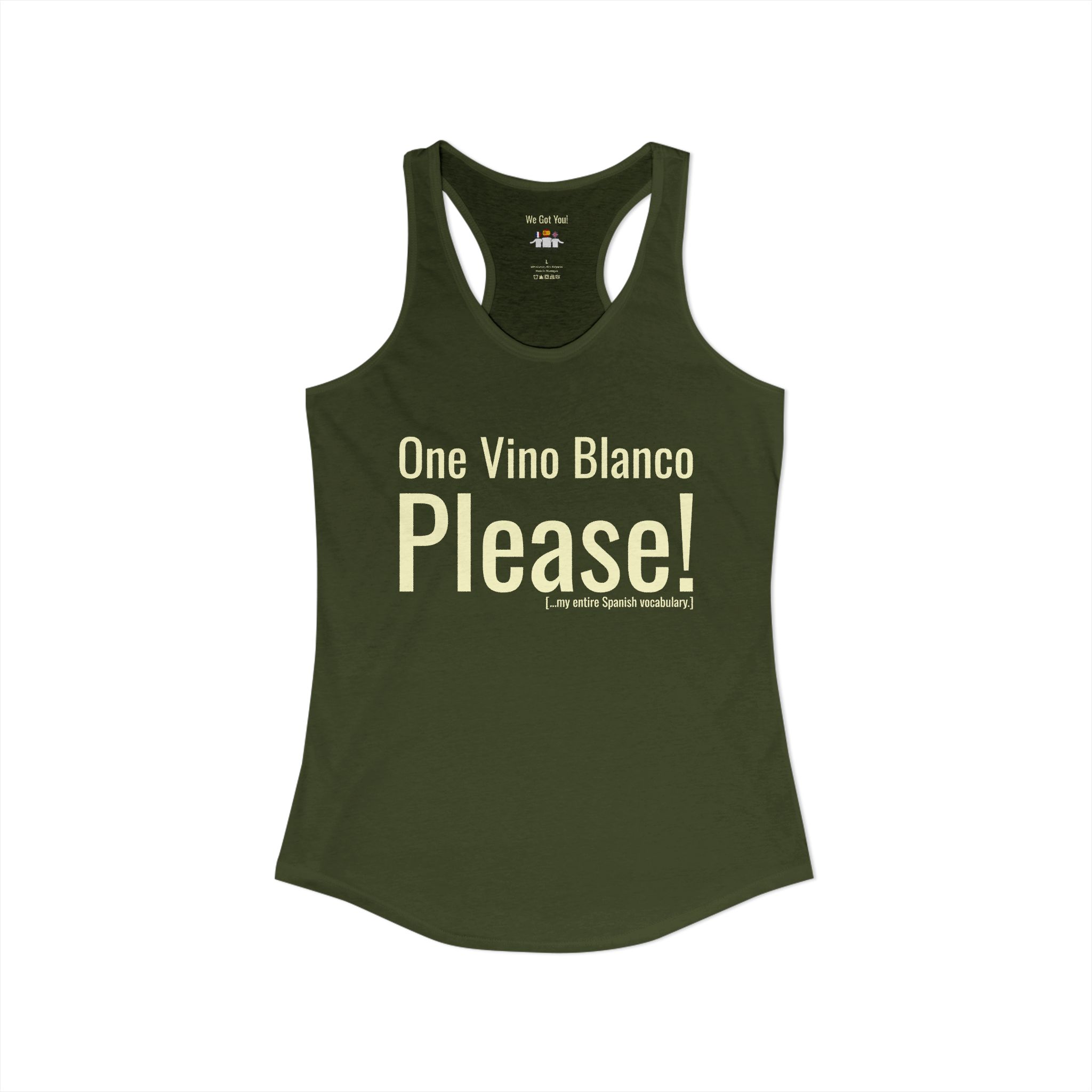 Women's Racerback Tank - "One Vino Blanco Please" Funny Spanglish Wine Tank | telmyfriends - Image 4