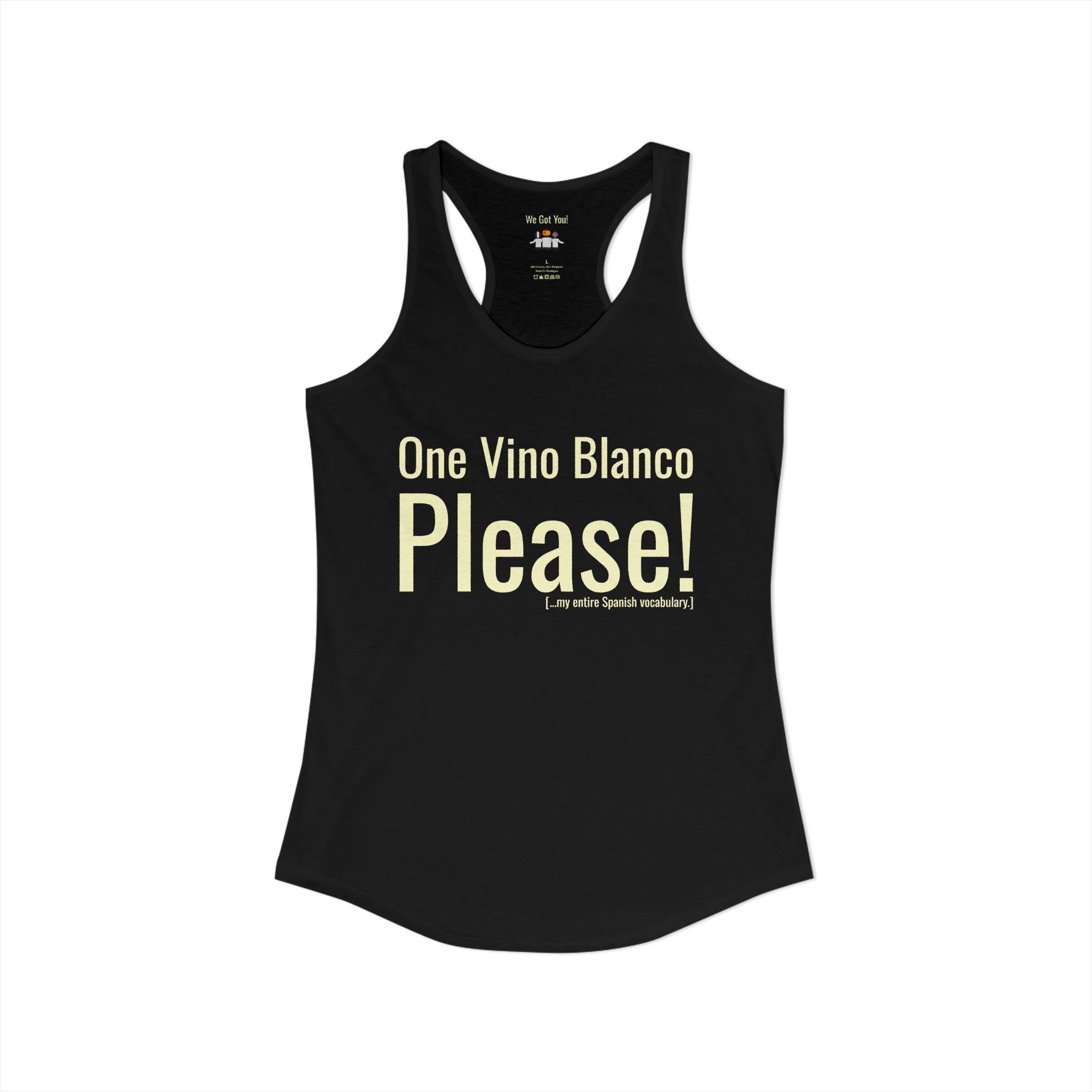 Women's Racerback Tank - "One Vino Blanco Please" Funny Spanglish Wine Tank | telmyfriends - Image 3