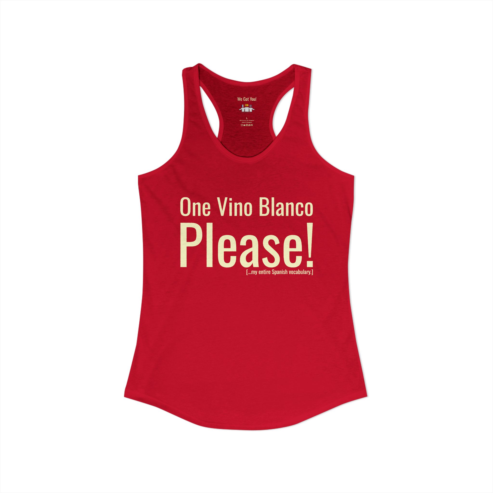 Women's Racerback Tank - "One Vino Blanco Please" Funny Spanglish Wine Tank | telmyfriends - Image 5