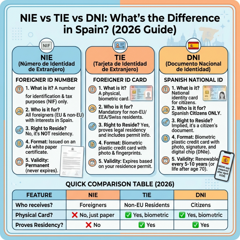 NIE vs TIE vs DNI: What’s the Difference in Spain? (2026 Guide)