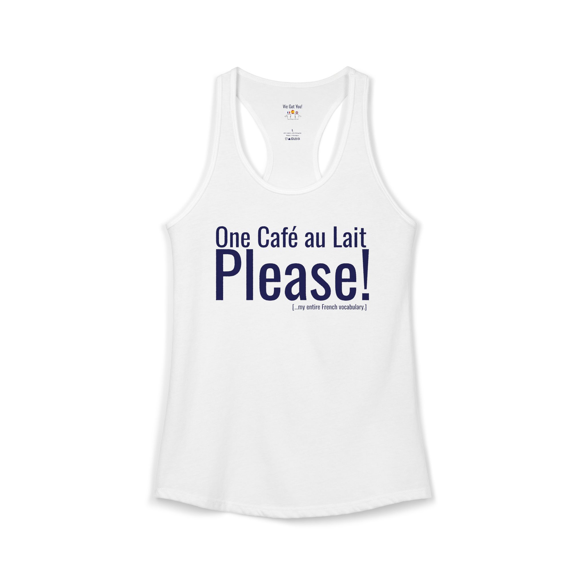 One Café au Lait Please! | Fun Franglais Coffee Racerback Tank | telmyfriends - Image 2