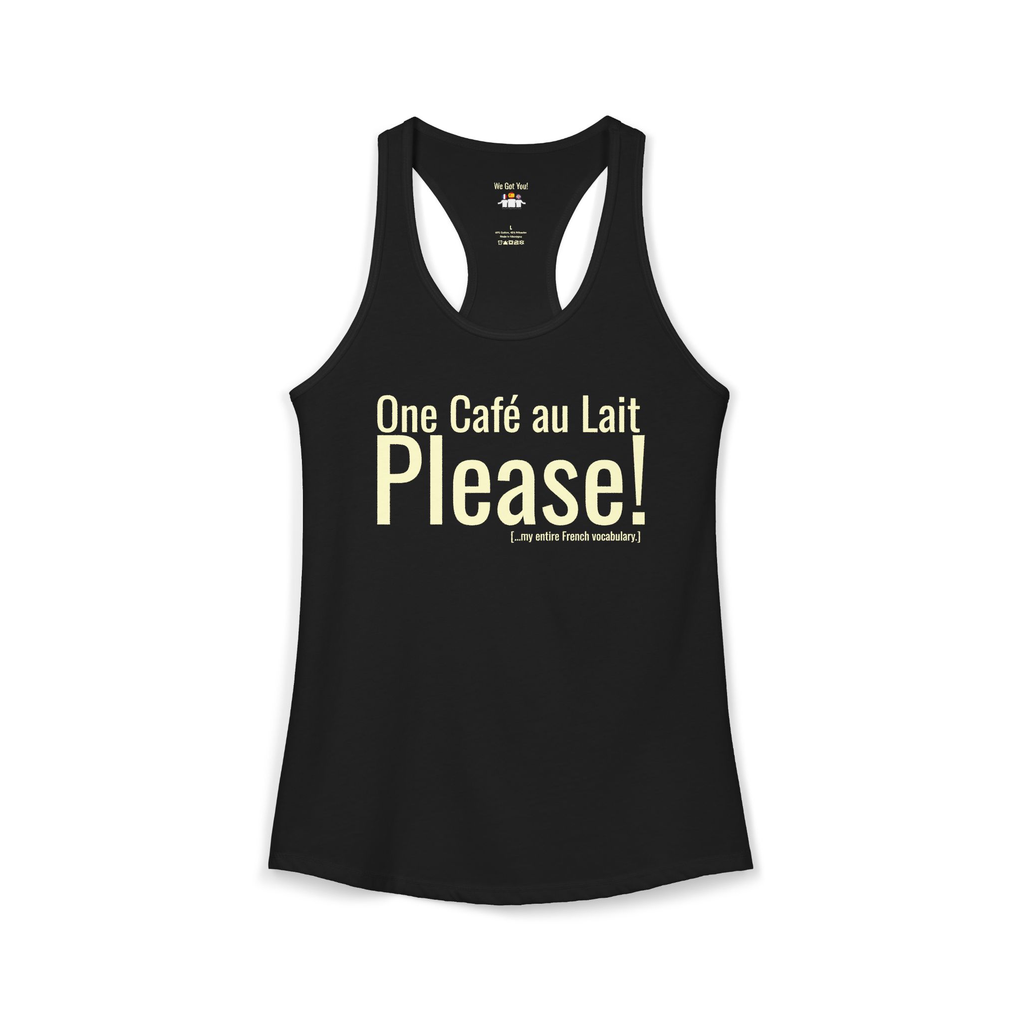 One Café au Lait Please! | Fun Franglais Coffee Racerback Tank | telmyfriends - Image 5
