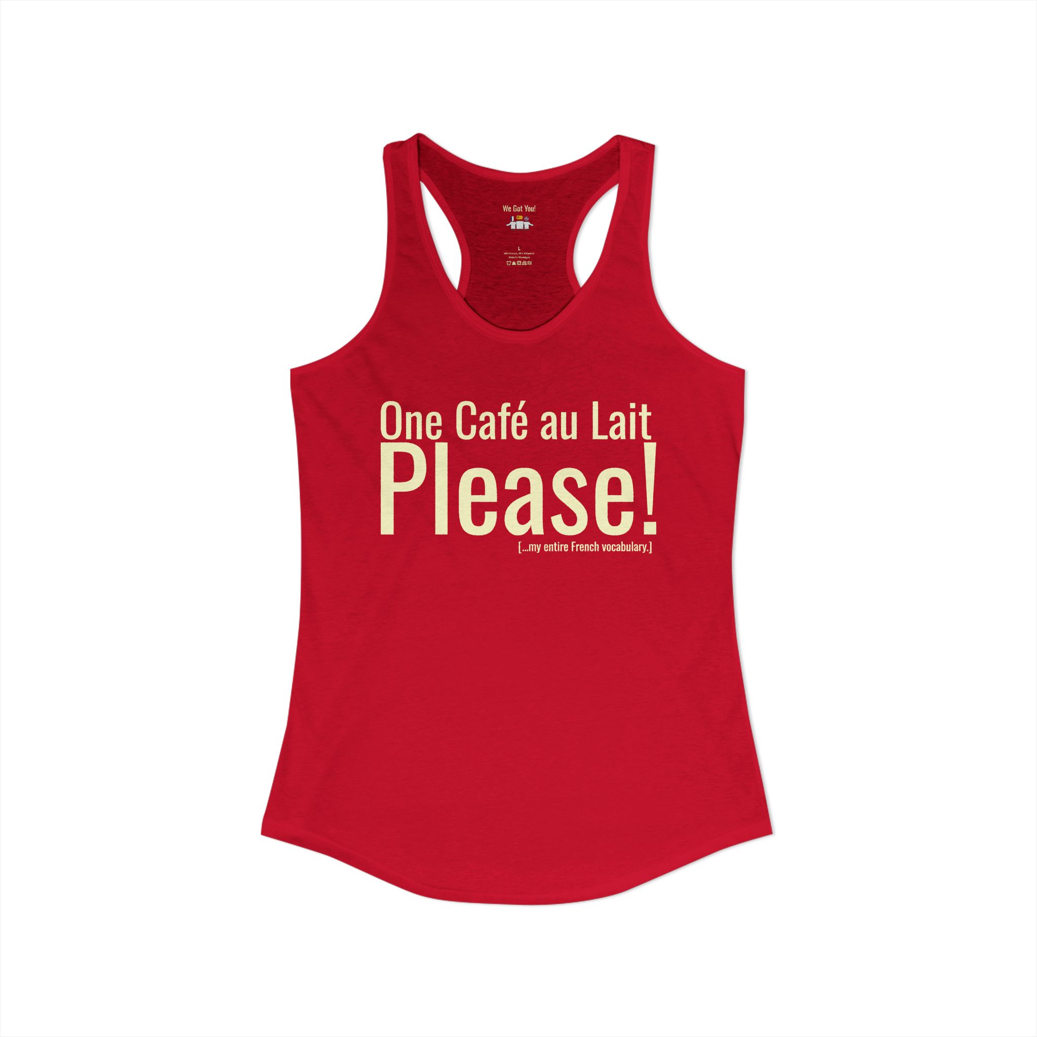 One Café au Lait Please! | Fun Franglais Coffee Racerback Tank | telmyfriends - Image 18