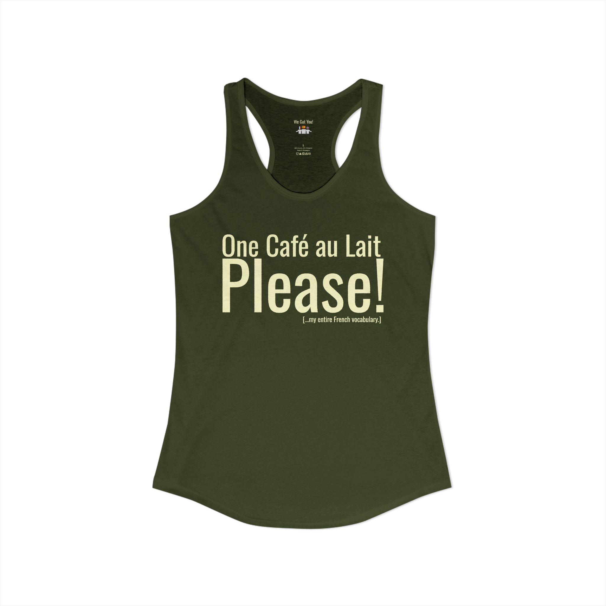 One Café au Lait Please! | Fun Franglais Coffee Racerback Tank | telmyfriends - Image 10